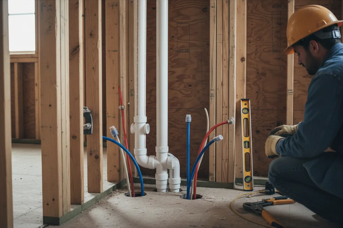 Drain and supply rough-in during Sump Pump Repair in Alvin